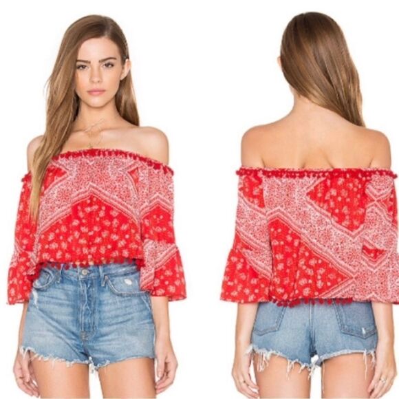 REVOLVE Tops - Revolve tularosa Alexa off shoulder bandana Pom Pom blouse
